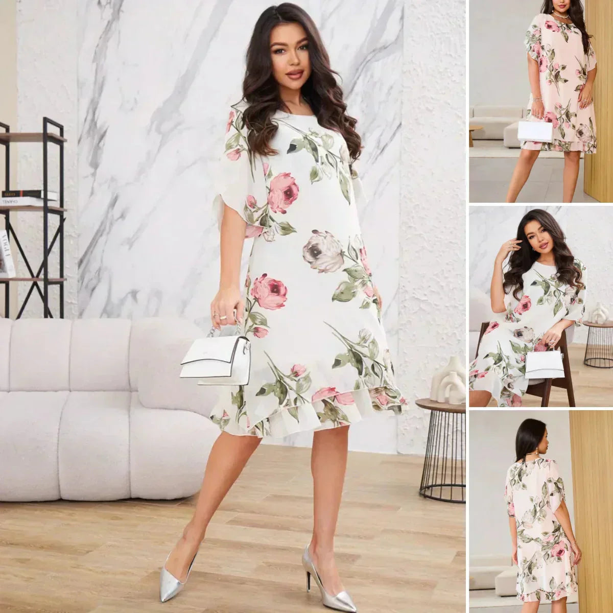 HOT 50% 👗 Sukienka z szyfonu Blush Petal Glow