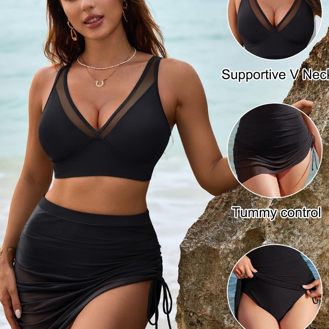 👙Bikini komplet z visokim pasom in mrežastim dizajnom