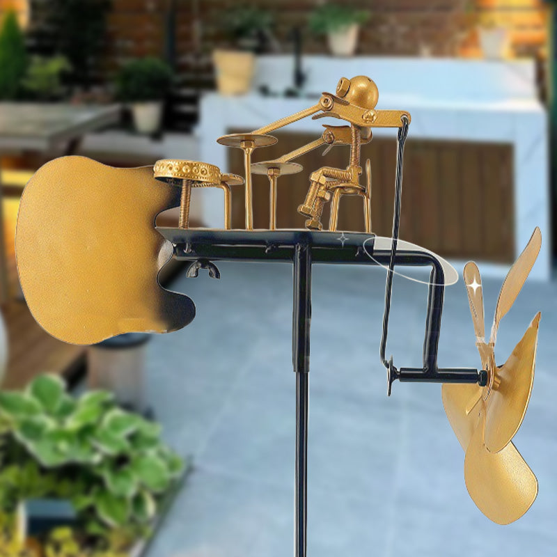 Ръчно изработена метална вятърна мелница с барабан - декорация на земята