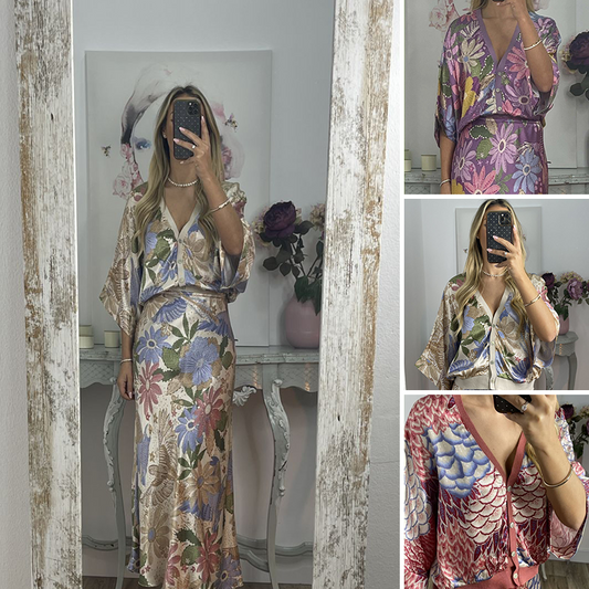 🏆🌸Комплект от две части за жени: топ с V-образно деколте и дълга пола