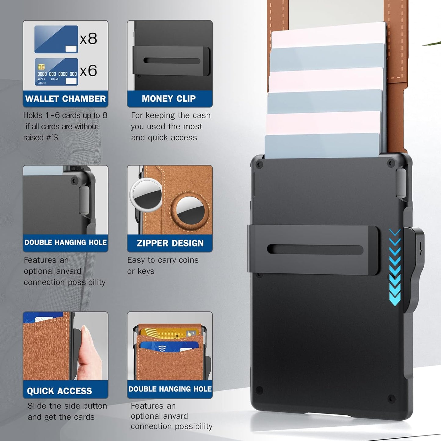 🎁 Moška denarnica AirTag – aluminijasto ohišje s pokrovčkom, sponka za denar, tanki usnjeni predelki, držalo za kreditne kartice, RFID blokiranje, minimalistična dvoslojna denarnica