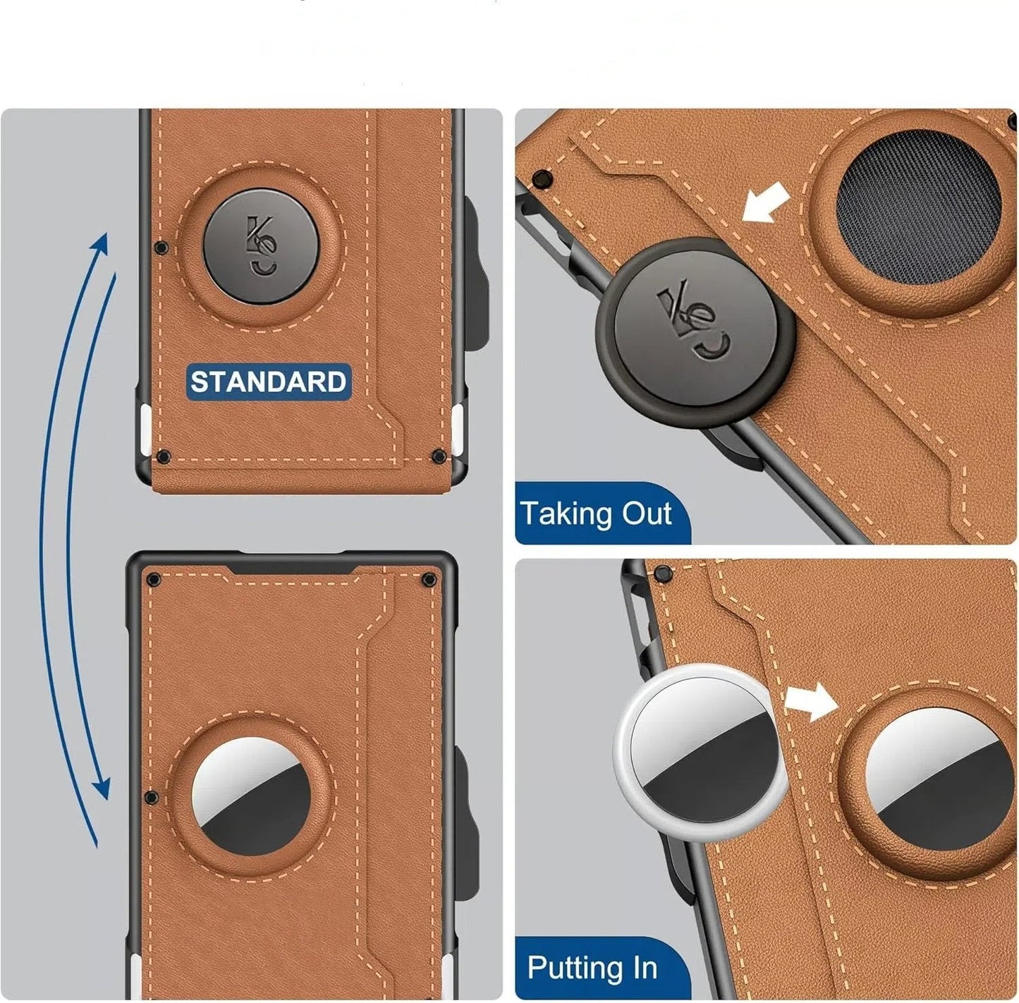 🎁 Moška denarnica AirTag – aluminijasto ohišje s pokrovčkom, sponka za denar, tanki usnjeni predelki, držalo za kreditne kartice, RFID blokiranje, minimalistična dvoslojna denarnica