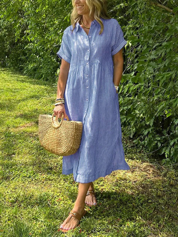 🔥👗 Рокля-риза на райета с ревери и копчета | С функционални джобове