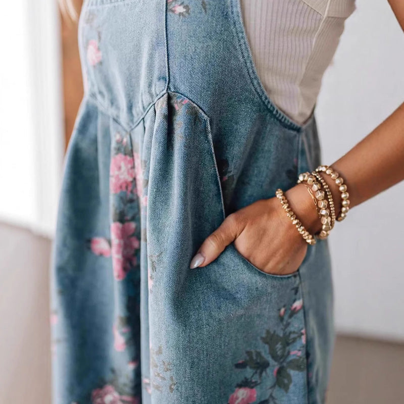 🌸 Kombinezon jeansowy w kwiaty w stylu vintage🌸