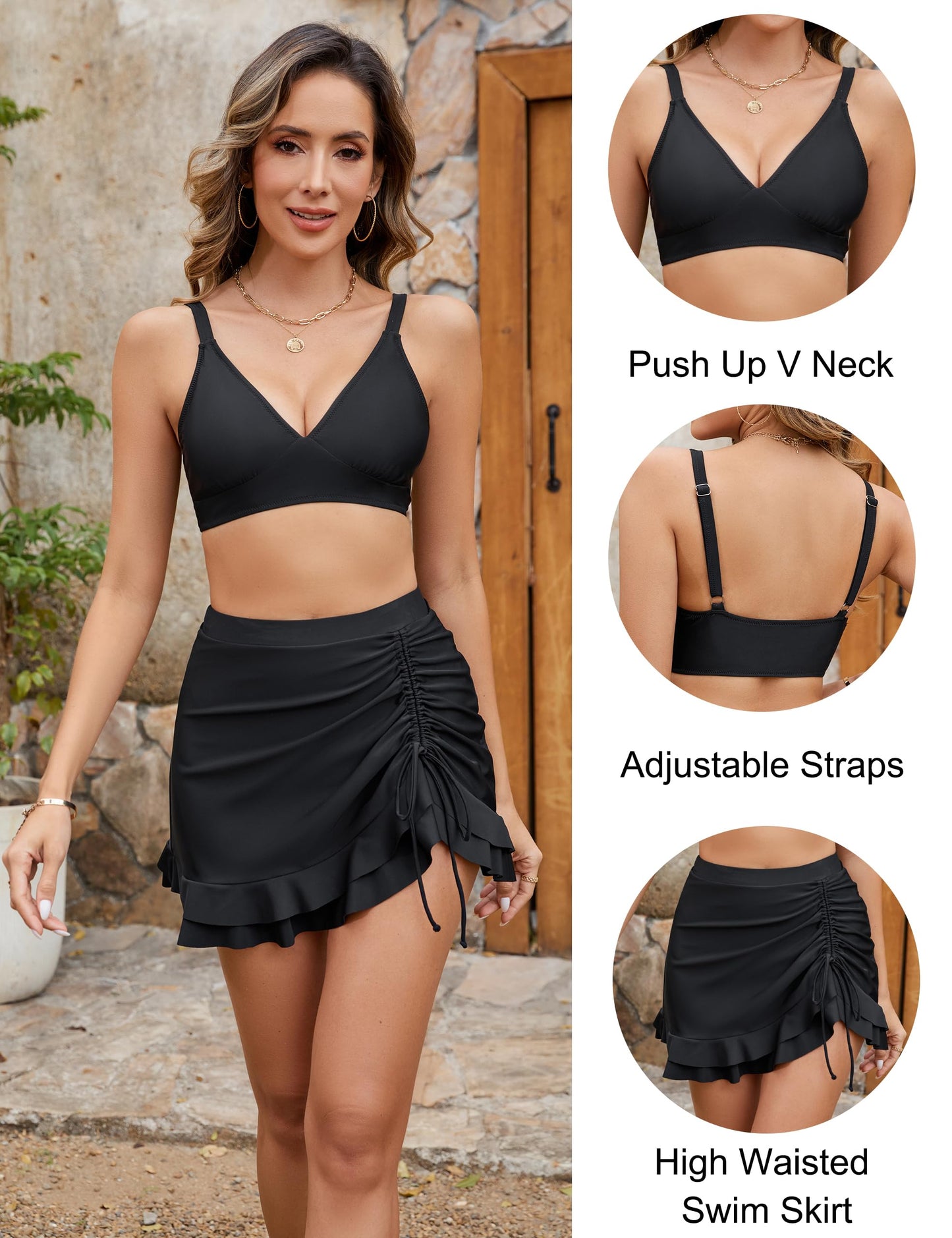 🔥👙Комплекти бикини с висока талия за жени, с контрол на корема и каре💖