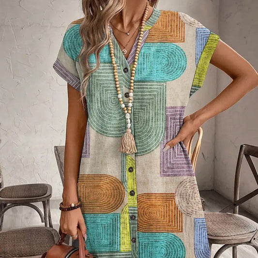 🌺【S-2XL】Рокля с цветен щамп