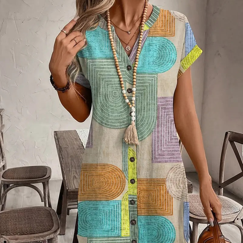 🌺【S-2XL】Рокля с цветен щамп