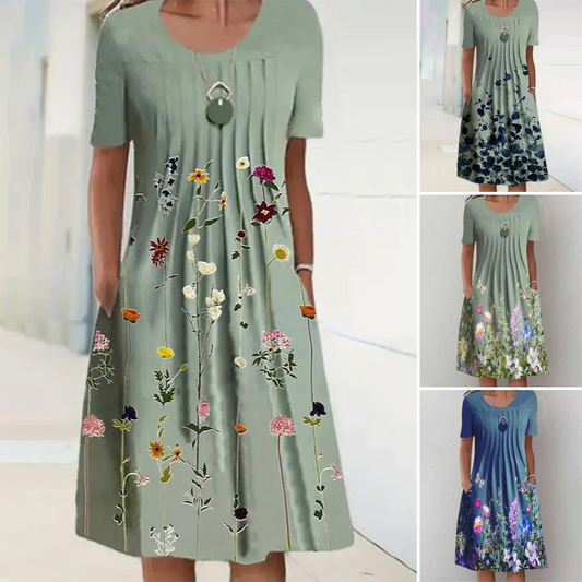 【S-3XL】👗Sukienka w kwiaty z okrągłym dekoltem