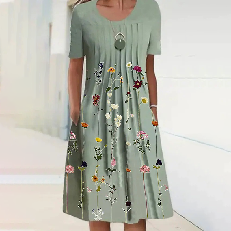 【S-3XL】👗Sukienka w kwiaty z okrągłym dekoltem