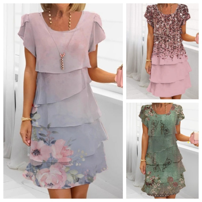 👗Elegancka sukienka z okrągłym dekoltem z kwiatowym nadrukiem🌸