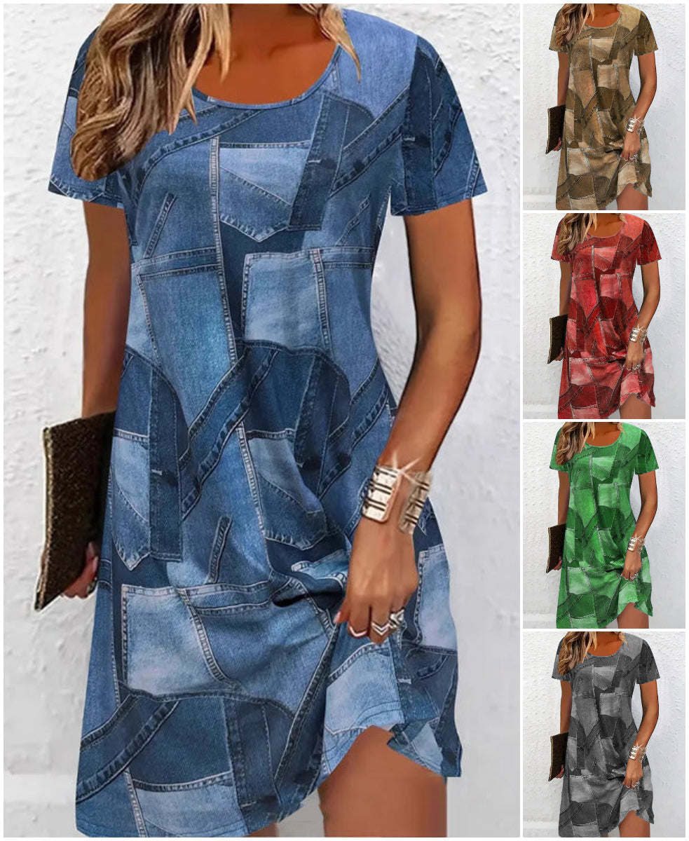 👗Damska casualowa sukienka z patchworkowym wzorem
