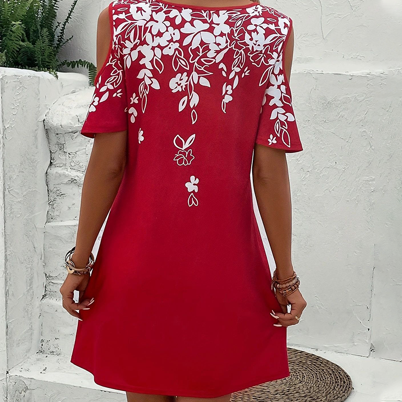 🌼【S-2XL】Рокля миди с флорален принт и изрязани ръкави