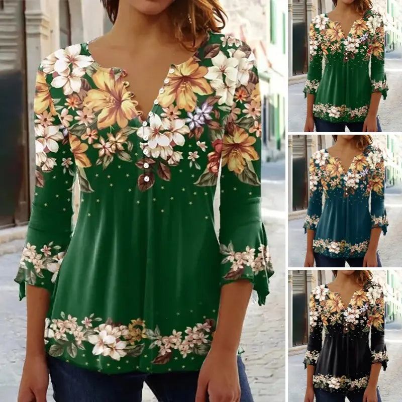🔥Elegancki, kwiatowy top damski z dekoltem w serek