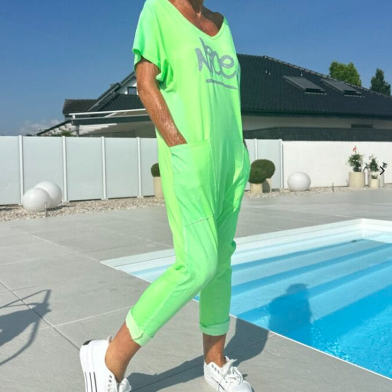 💖【S~5XL】Дамски гащеризон с щампа на буквите, голям размер, с джобове