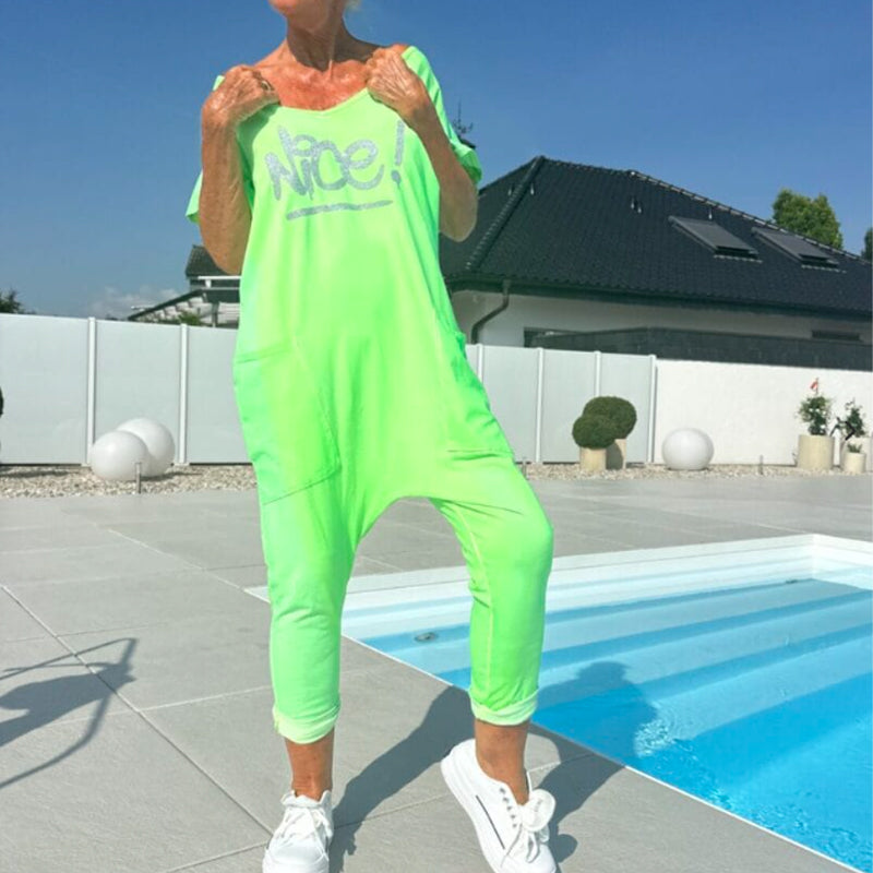 💖【S~5XL】Дамски гащеризон с щампа на буквите, голям размер, с джобове