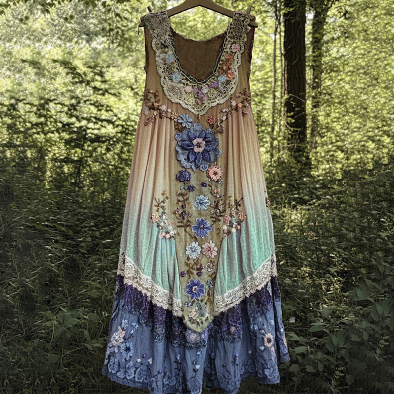 3D принтирана рокля без ръкави с U-образно деколте миди