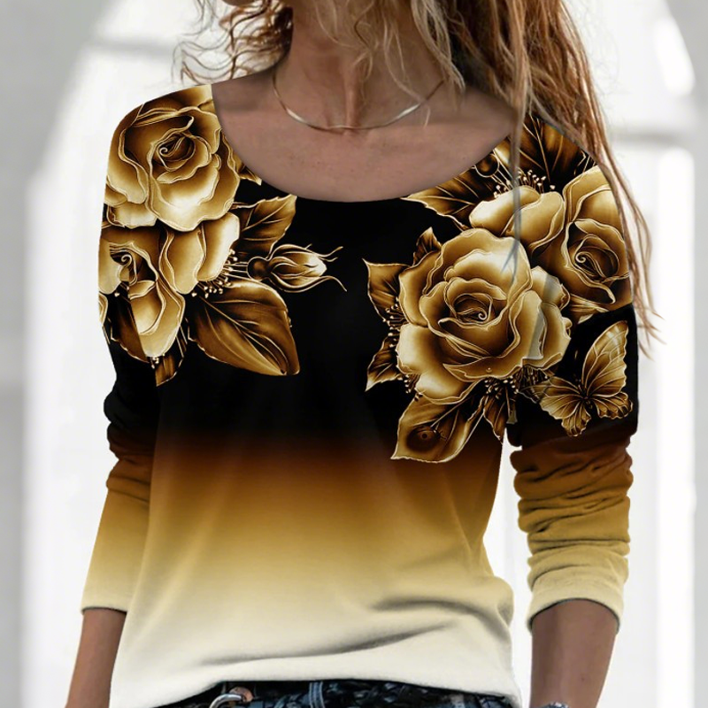 🔥👚Modna bluzka z długim rękawem i kwiatowym nadrukiem