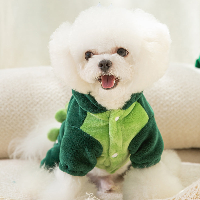 Топъл плюшен гащеризон с качулка и мотив на динозавър