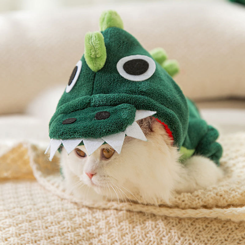 Топъл плюшен гащеризон с качулка и мотив на динозавър