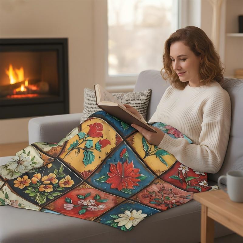 🌼 Udobna in mehka flanelasta odeja s cvetličnim motivom 🛋️💐