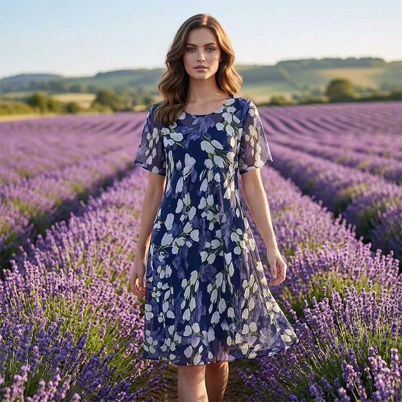 Ženska obleka za zabavo A-kroja z rožnim motivom👗