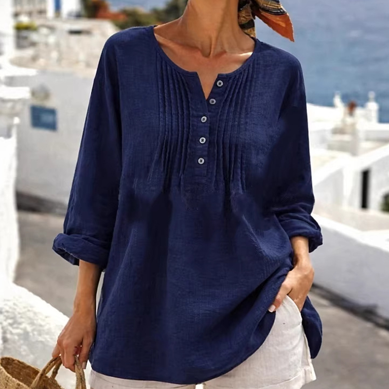 ⌛Oferta ograniczona czasowo – Bluzka damska z długim rękawem, plisowana, z dekoltem henley