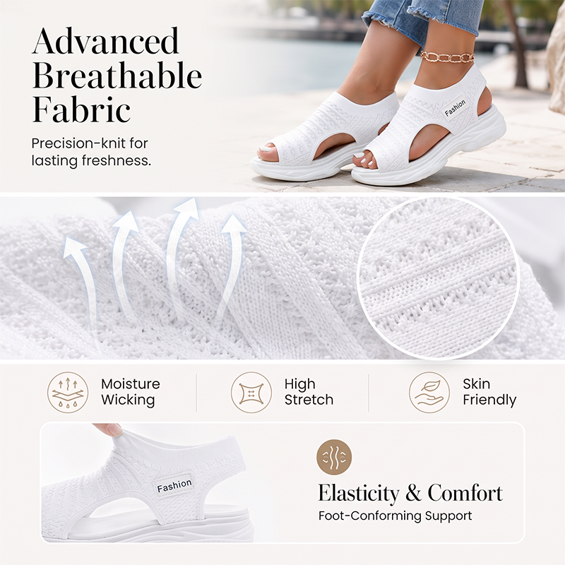 👡Sandały damskie z platformą 4,5 cm i dzianiną - 2 kolory, rozmiary 35-42