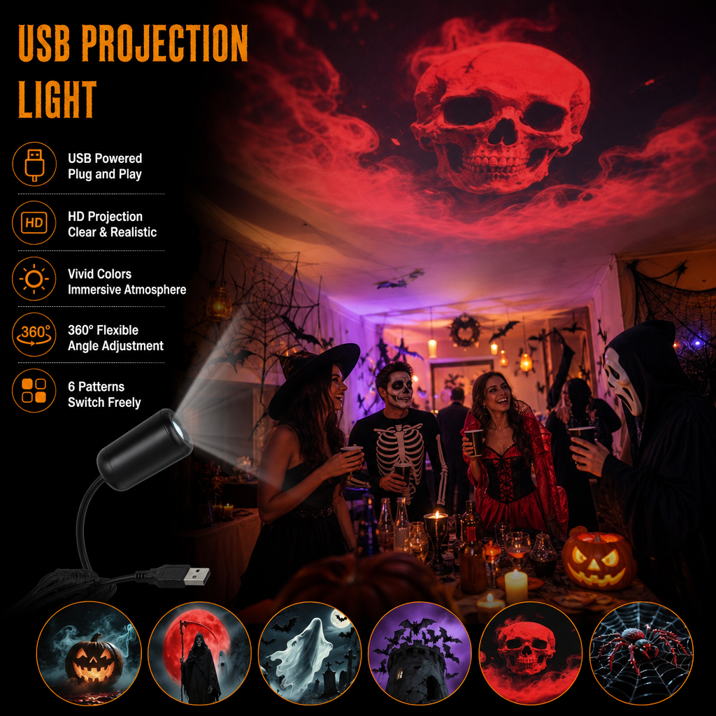 Projektor gwiazd HD Plug-&-Play: Zestaw 6 płyt na Halloween