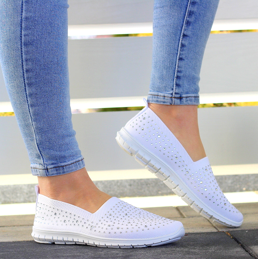 Białe SPORTOWE DAMSKIE TENISÓWKI elastyczne TRAMPKI Dżety